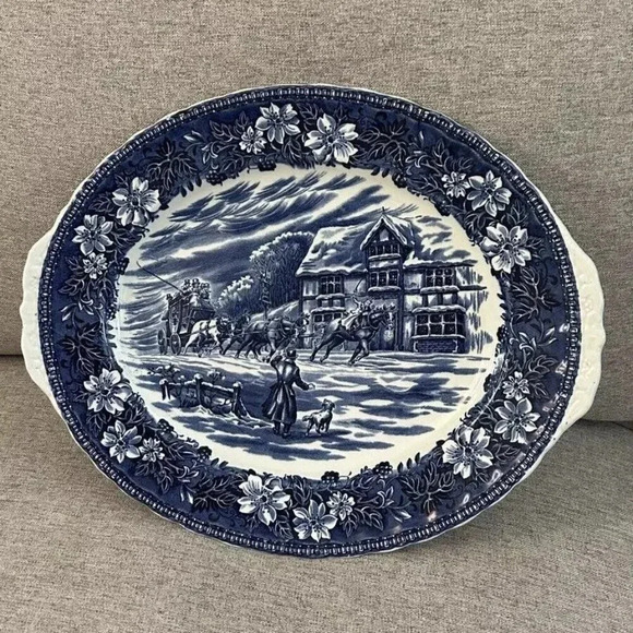 Vintage Royal Tudor Ware England Coaching Taverns 1828 Serving Oval Platter Tray - Picture 1 of 4